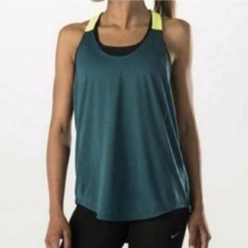 Nike Elastica Elevate Training Top Spell Out Racerback Detail In Teal Green Med